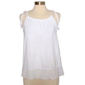 J.CREW White Cami Tank Top Eyelet Lace Hem Detail J1515 Cotton Tensel